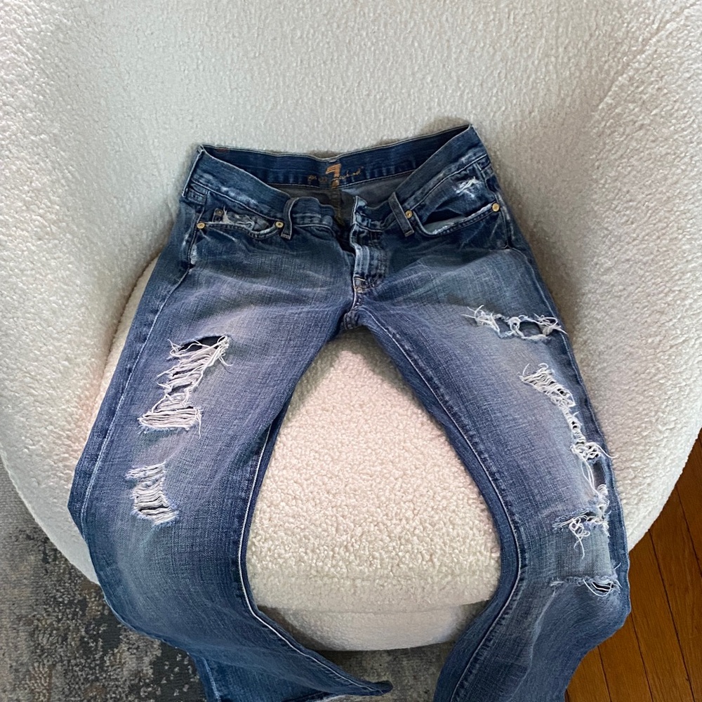 Women’s 7 of all mankind Distressed Blue Denim flare Jeans